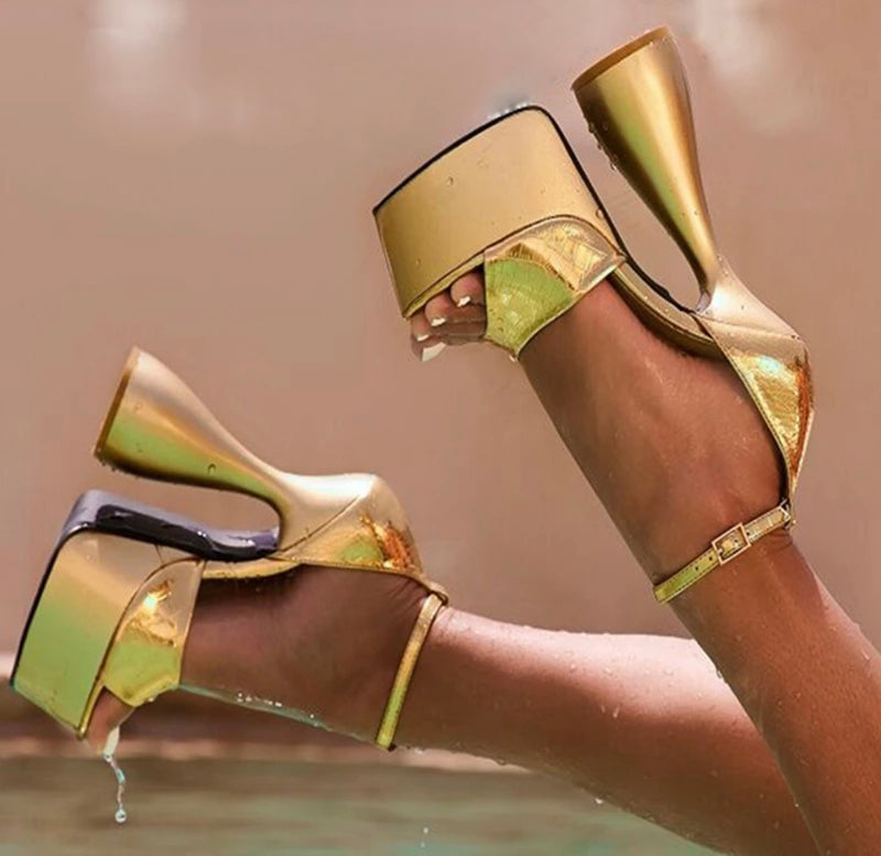 “Spice Girl” Golden Platform Heels