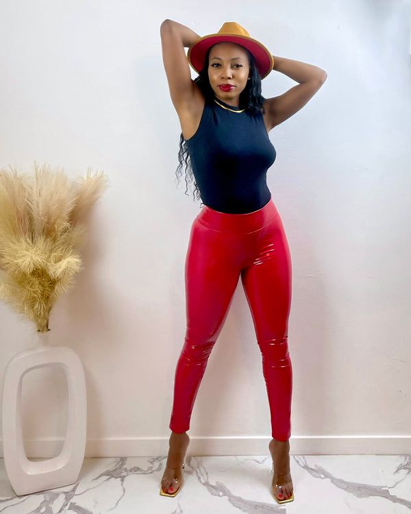 Red Skin Tight Latex Leggings