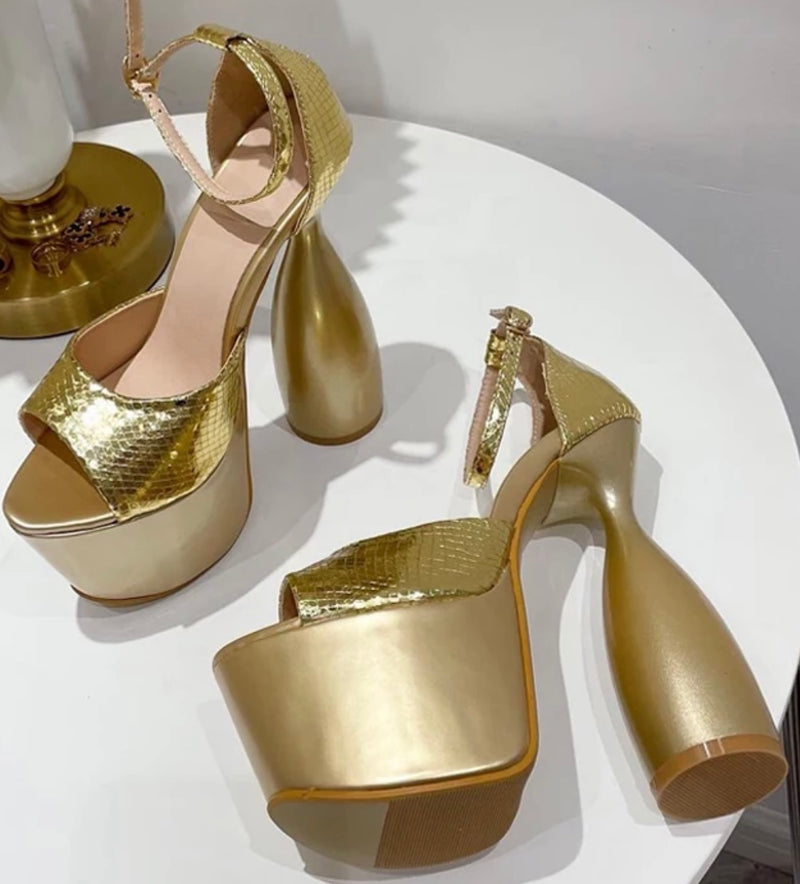 “Spice Girl” Golden Platform Heels