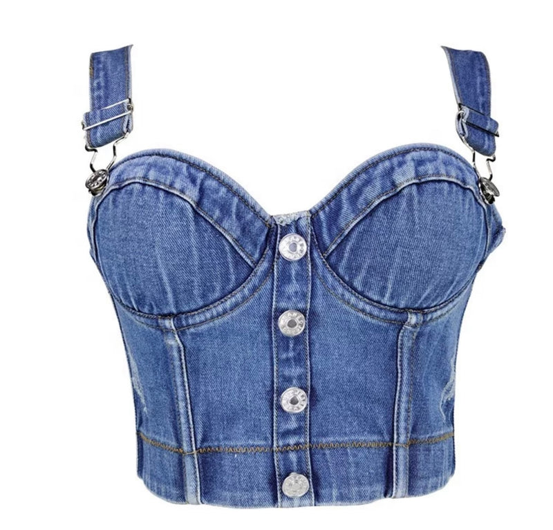 "Denim Party" Corset Crop Top