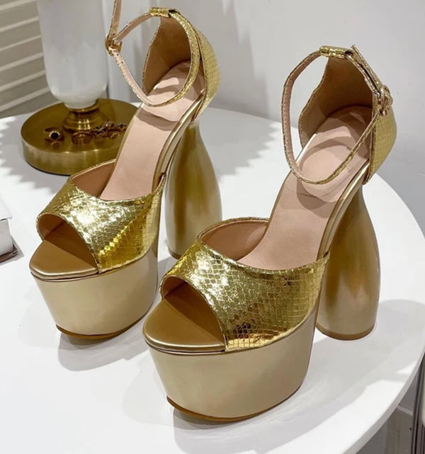 “Spice Girl” Golden Platform Heels