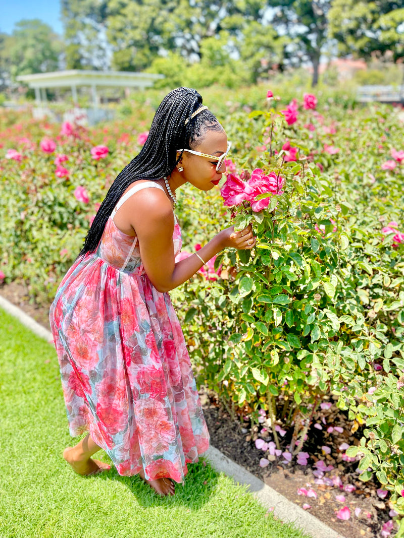 “Elegance” Floral A Line Midi Dress